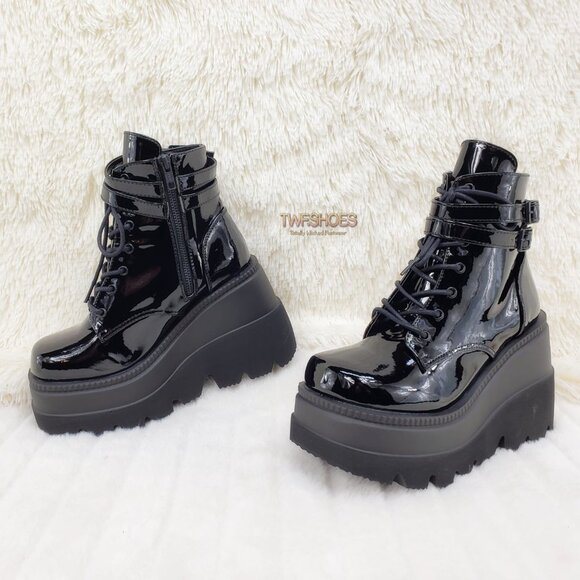 Shaker Patent Platform Goth Punk Ankle Boots - Picture 14 of 16